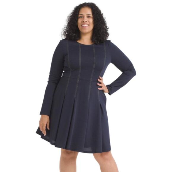 Anthropologie Hutch Pleat Fit & Flare Dress Navy Blue 0X - Picture 1 of 7